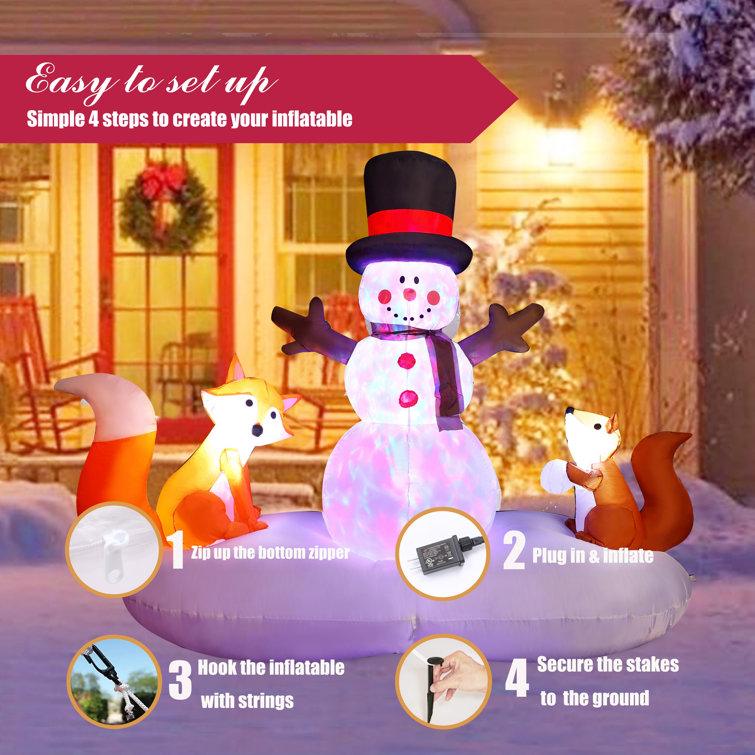 Inflatable Snowman with Fox and Squirrel with Disco Lights Christmas  Decoration